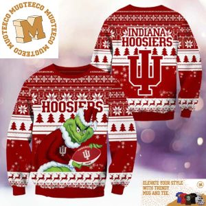 Indiana Hoosiers NCAA Grinch Funny Xmas 2023 Gift For Holiday Ugly Christmas Sweater