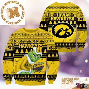 Iowa Hawkeyes NCAA Grinch Funny Xmas 2023 Gift For Holiday Ugly Christmas Sweater