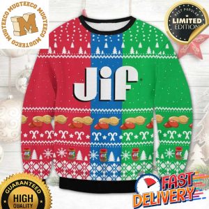 JIF Peanut Butter Ugly Christmas Sweater For Holiday 2023 Xmas Gifts