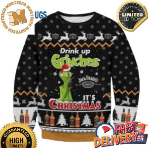 Jack Daniels Grinch Drink Up It Is Christmas Xmas 2023 Ugly Christmas Sweaters