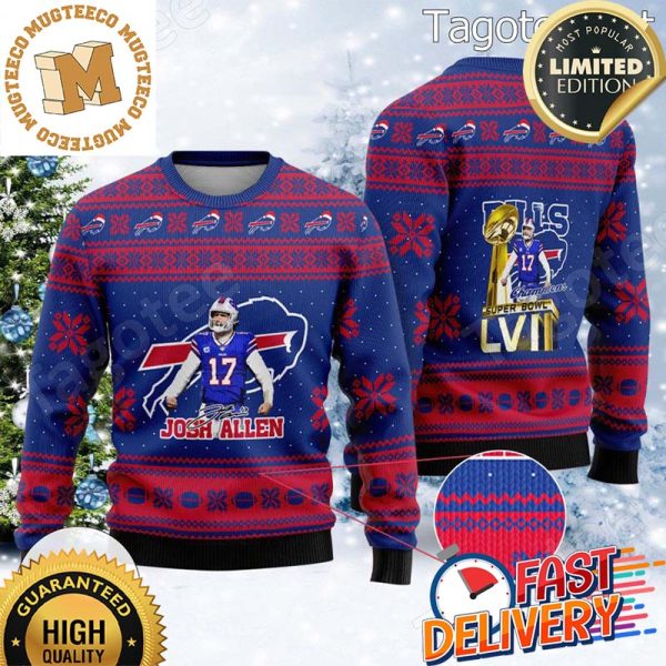Josh Allen Buffalo Bills NFL Super Bowl LVII Champions Ugly Christmas Sweater