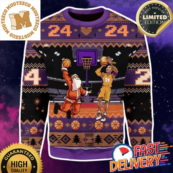 Kobe Bryant And Santa Play Basketball Christmas Ugly Sweater For Holiday 2023 Xmas Gifts