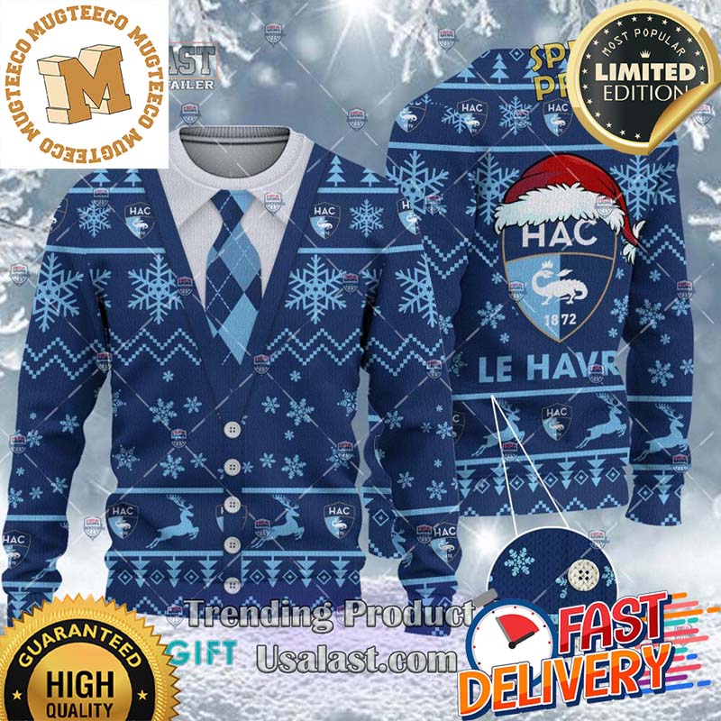 Le Havre AC Ligue 1 Cardigan Ugly Christmas Sweater For Holiday 2023 Xmas Gifts