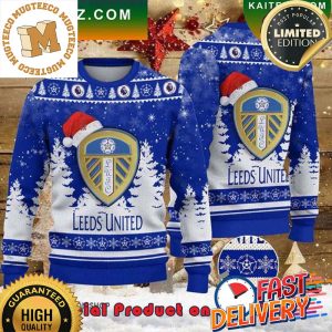 Leeds United Santa Hat Ugly Christmas Sweater For Holiday 2023 Xmas Gifts