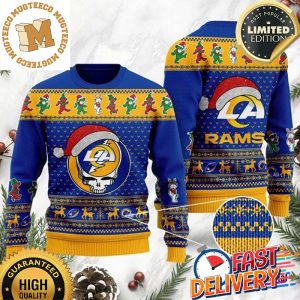 Los Angeles Rams Grateful Dead SKull And Bears Custom Name Ugly Christmas Sweater