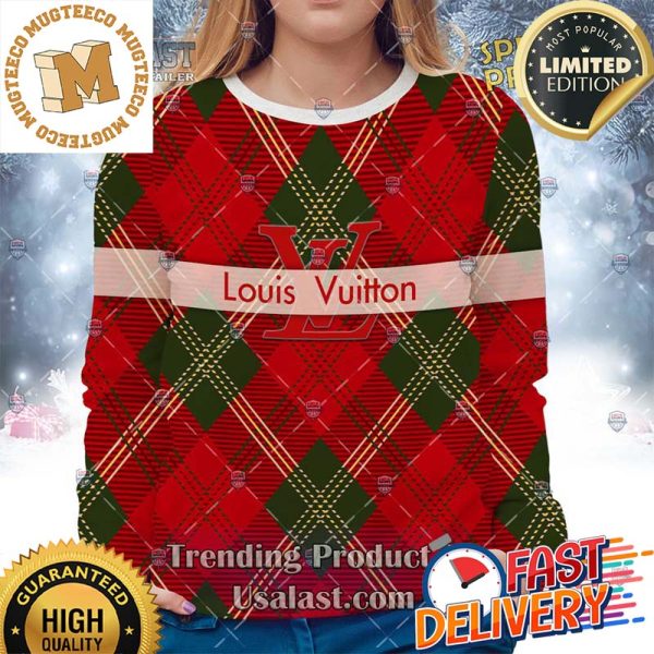 Louis Vuitton Christmas Version Red Ugly Sweater For Holiday 2023 Xmas Gifts