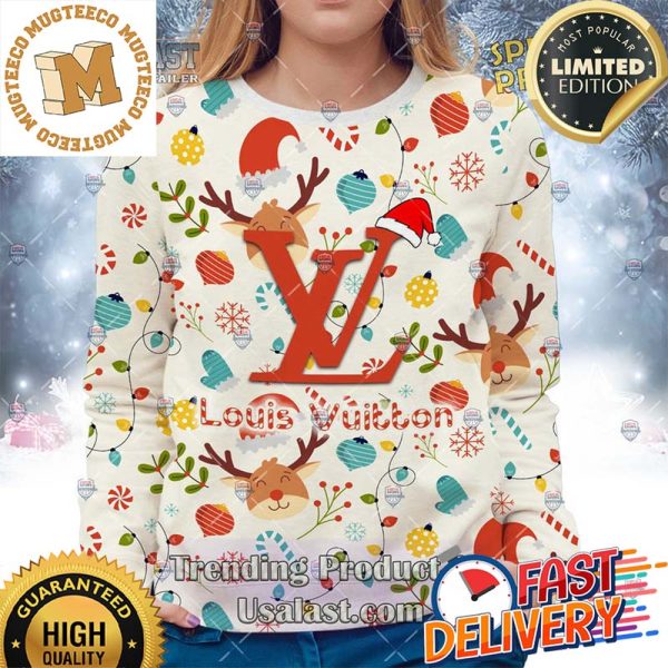 Louis Vuitton Reindeer Christmas Version Ugly Sweater For Holiday 2023 Xmas Gifts