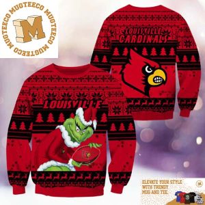 Louisville Cardinals NCAA Grinch Funny Xmas 2023 Gift For Holiday Ugly Christmas Sweater