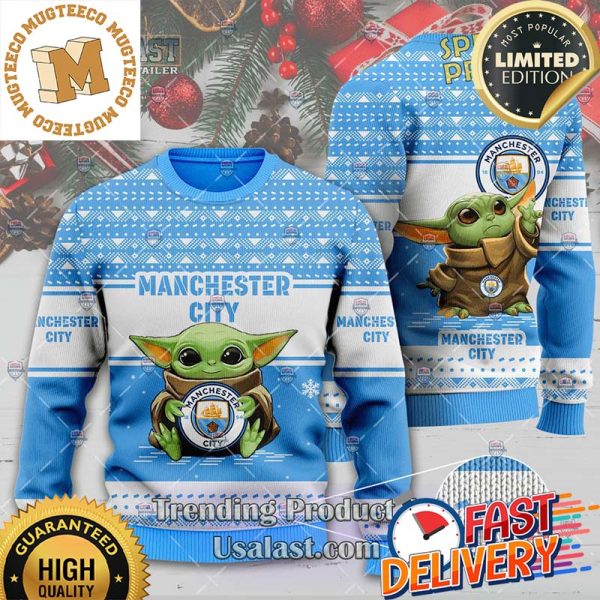 Manchester City Baby Yoda Ugly Christmas Sweater For Holiday 2023 Xmas Gifts