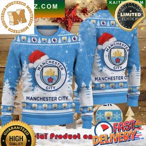 Manchester City Santa Hat Ugly Christmas Sweater For Holiday 2023 Xmas Gifts
