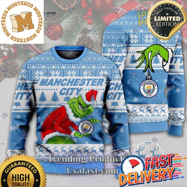 Manchester City x Grinch Xmas Ugly Sweater For Holiday 2023 Xmas Gifts