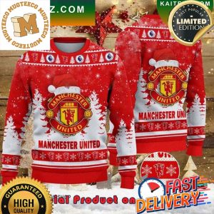 Manchester United Santa Hat Ugly Christmas Sweater For Holiday 2023 Xmas Gifts