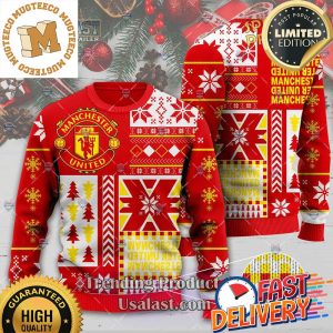 Manchester United Ugly Sweater For Fans For Holiday 2023 Xmas Gifts
