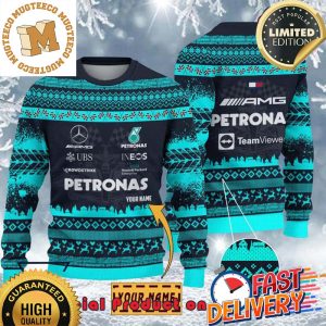 Mercedes-Amg Petronas F1 Racing Team Custom Name Ugly Christmas Sweater For Holiday 2023 Xmas Gifts