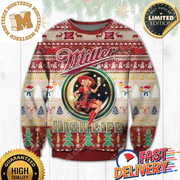 Miller High Life Ugly Christmas Sweater For Holiday 2023 Xmas Gifts