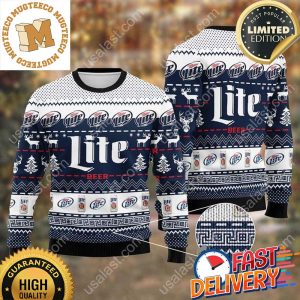 Miller Lite Navy Ugly Christmas Sweater For Holiday 2023 Xmas Gifts