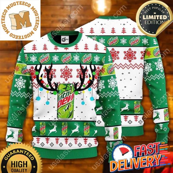 Mountain Dew Reindeer Ugly Christmas Sweater For Holiday 2023 Xmas Gifts