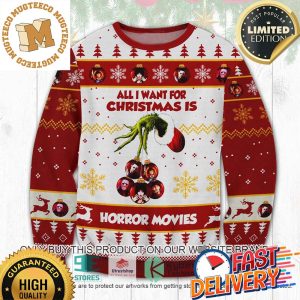 NEW Grinch All I Want For Christmas Is Horror Movies Ugly Sweater