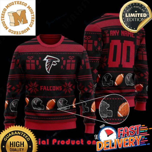 NFL Atlanta Falcons Woolen Pattern Custom Name Ugly Christmas Sweater For Holiday 2023 Xmas Gifts