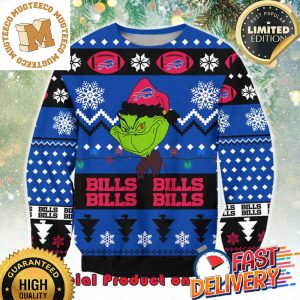 NFL Buffalo Bills x The Grinch Santa Hat Snowflakes Ugly Christmas Sweater For Holiday 2023 Xmas Gifts