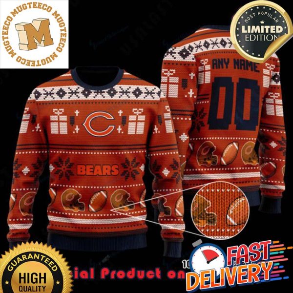 NFL Chicago Bears Woolen Pattern Orange Custom Name Ugly Christmas Sweater For Holiday 2023 Xmas Gifts