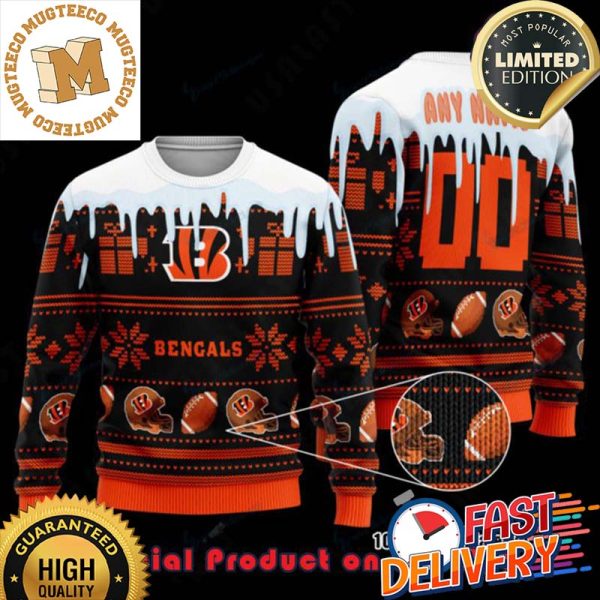 NFL Cincinnati Bengals Woolen Custom Name Ugly Christmas Sweater For Holiday 2023 Xmas Gifts