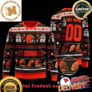 NFL Cleveland Browns Woolen Pattern Custom Name Ugly Christmas Sweater For Holiday 2023 Xmas Gifts