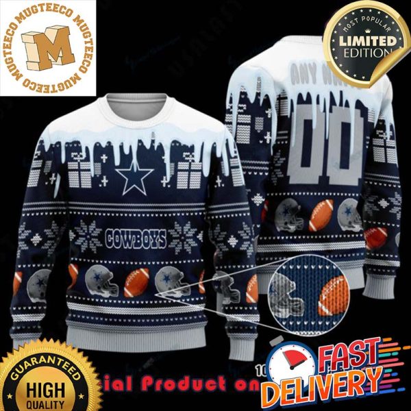 NFL Dallas Cowboys Woolen Custom Name Ugly Christmas Sweater For Holiday 2023 Xmas Gifts