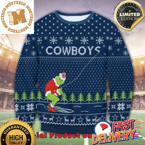 NFL Dallas Cowboys x The Grinch Snowflakes Ugly Christmas Sweater For Holiday 2023 Xmas Gifts