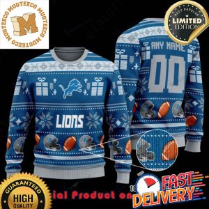 NFL Detroit Lions Woolen Pattern Custom Name Ugly Christmas Sweater For Holiday 2023 Xmas Gifts