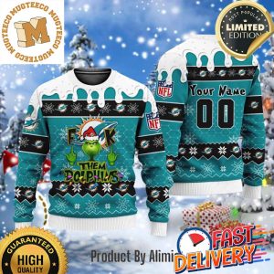 NFL Grinch Fuck Them Miami Dolphins Custom Name Funny Ugly Christmas Sweater