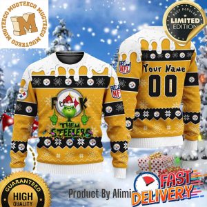 NFL Grinch Fuck Them Pittsburgh Steelers Custom Name Ugly Christmas Sweater