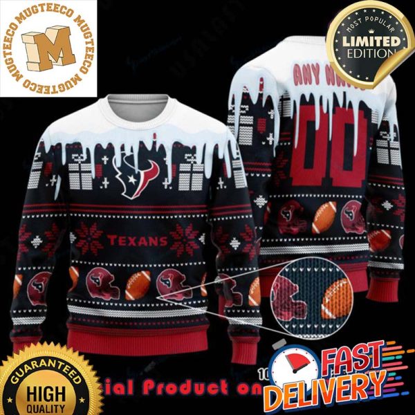 NFL Houston Texans Woolen Pattern Red Custom Name Ugly Christmas Sweater For Holiday 2023 Xmas Gifts