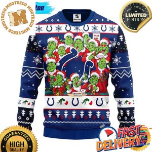 NFL Indianapolis Colts 12 Grinch Funny Faces Happy Xmas Day Ugly Christmas Sweater