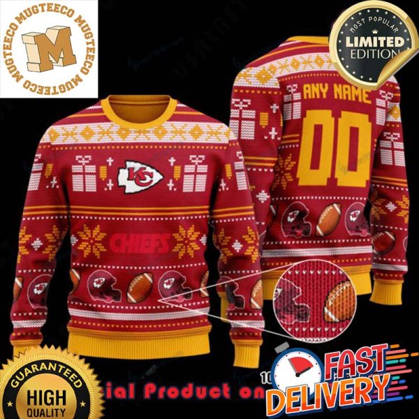 NFL Kansas City Chiefs Woolen Pattern Custom Name Ugly Christmas Sweater For Holiday 2023 Xmas Gifts