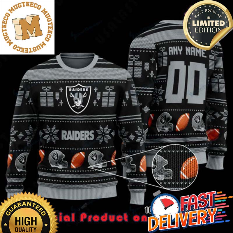 NFL Las Vegas Raiders Woolen Pattern Custom Name Ugly Christmas Sweater For Holiday 2023 Xmas Gifts