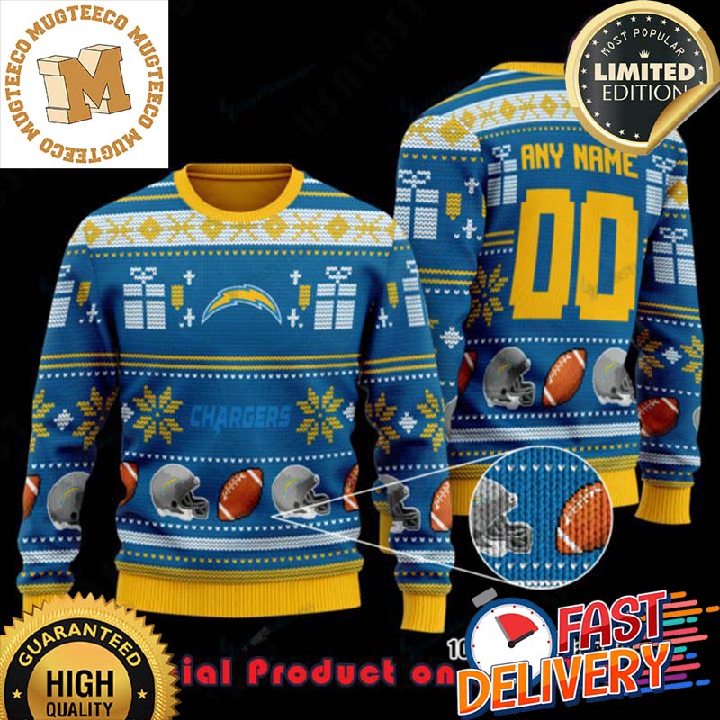 NFL Los Angeles Chargers Woolen Pattern Custom Name Ugly Christmas Sweater For Holiday 2023 Xmas Gifts