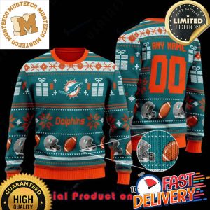 NFL Miami Dolphins Woolen Pattern Custom Name Ugly Christmas Sweater For Holiday 2023 Xmas Gifts