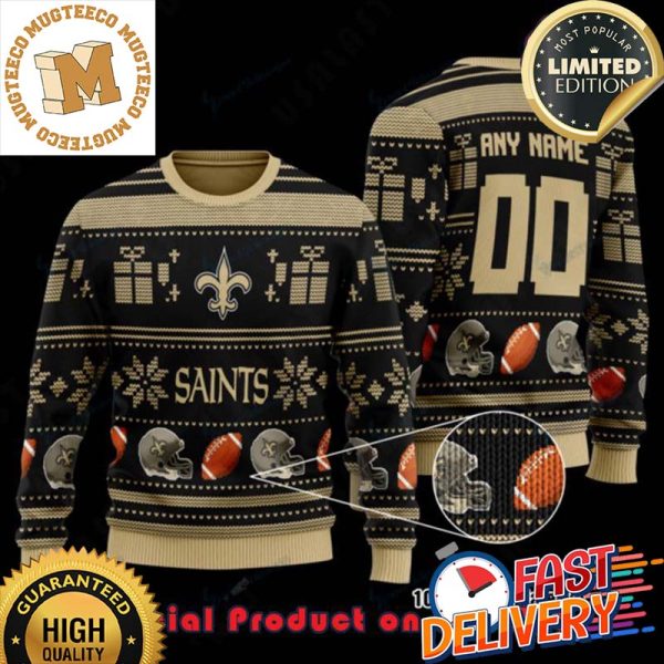 NFL New Orleans Saints Woolen Custom Name Ugly Christmas Sweater For Holiday 2023 Xmas Gifts