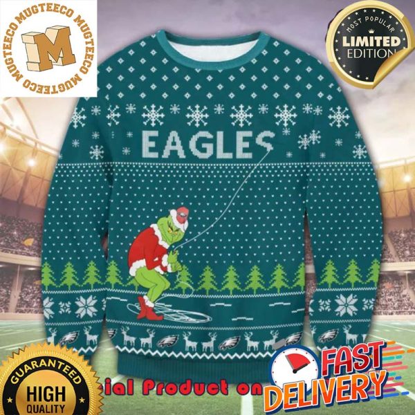 NFL Philadelphia Eagles x The Grinch Snowflakes Ugly Christmas Sweater For Holiday 2023 Xmas Gifts