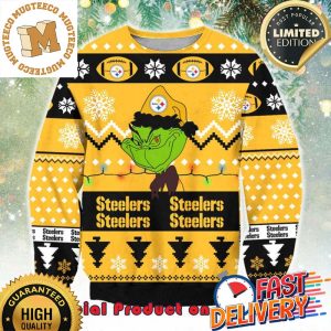 NFL Pittsburgh Steelers x The Grinch Santa Hat Snowflakes Ugly Christmas Sweater For Holiday 2023 Xmas Gifts