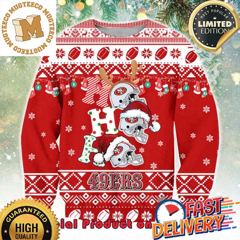 NFL San Francisco 49ers Ho Ho Ho Decorative Lights Ugly Christmas Sweater For Holiday 2023 Xmas Gifts