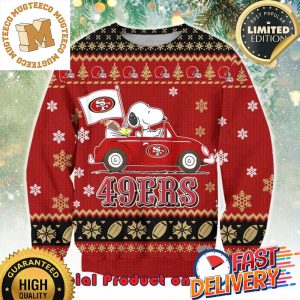 NFL San Francisco 49ers x Snoopy Driving Car Ugly Christmas Sweater For Holiday 2023 Xmas Gifts