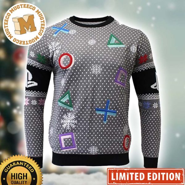 Official Playstation Symbols Pattern Grey Ugly Christmas Sweater