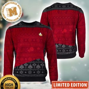Official Star Trek Trek The Halls Captain Picard Uniform Red Ugly Christmas Sweater