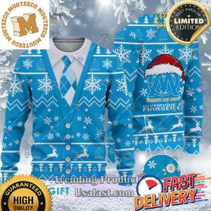 Olympique de Marseille Ligue 1 Cardigan Ugly Christmas Sweater For Holiday 2023 Xmas Gifts