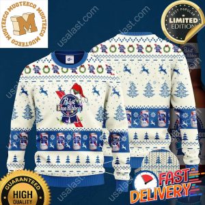 Pabst Blue Ribbon Santa Hat Ugly Christmas Sweater For Holiday 2023 Xmas Gifts