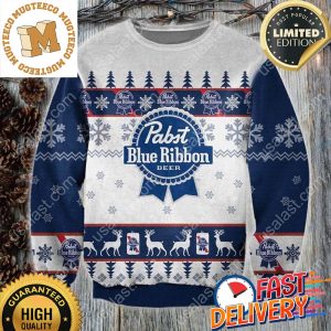 Pabst Blue Ribbon Ver 1 Ugly Christmas Sweater For Holiday 2023 Xmas Gifts
