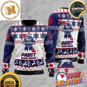 Pabst Blue Ribbon Ver 2 Ugly Christmas Sweater For Holiday 2023 Xmas Gifts
