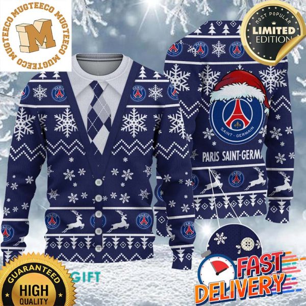 Paris Saint-Germain Ligue 1 Cardigan Ugly Christmas Sweater For Holiday 2023 Xmas Gifts